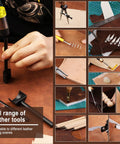 Person using tools from Ultimate Leather Working Starter Kit 628 Pcs with Leather Pony, Tooling Box, Stamping Tools, Punches