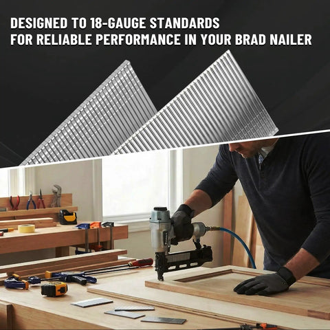 Pro Grade 18 Gauge Rust Proof Stainless Steel Brad Nails 1 1 4 Inch 304 Alloy Finishing Fasteners being used in a wood project.