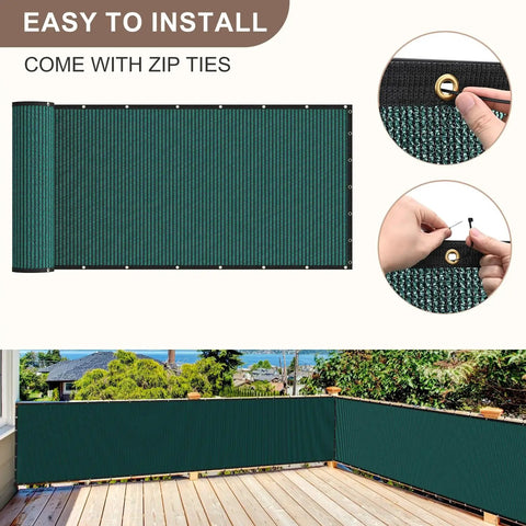 Heavy Duty Privacy Fence Screen 4x50 Ft Mesh Shade Net 170GSM With 90 Percent Blockage For Wall Garden Yard Backyard And Construction Sites Dark Green Weather Resistant And UV Stabilized For All Season Use installed on deck