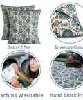 Block Print Asparagus Green Pillow Covers 16x16 Set of 2, Farmhouse Boho Decor for Couch and Living Room, Soft Cotton Throw Pillow Covers, Cozy Spring Vibe and Perfect Mothers Day Gift set of 2 with envelope closure
