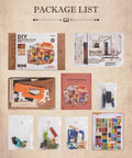 DIY Miniature Bookstore Kit 1 To 20 Scale With LED Lights Build Your Own Tiny House Craft Kit For Adults packaging contents