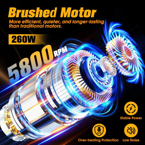 Cordless Car Buffer Polisher Kit With 2x 2000mAh 21V Batteries, 18 Attachments, 6 Speed Orbital Design, LED brushed motor