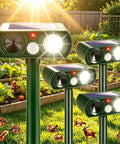 Solar Powered No Nonsense Yard Shield Ultrasonic Cat And Deer Repeller With Motion Sensor And Flashing Light, Waterproof Rabbit Squirrel Raccoon Fortress Pro, 4 Pack in garden beds