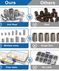 Comparison of Metric And SAE Set Screw Assortment Kit With 304 Stainless Steel Internal Hex Allen Grub Screws, rust-resistant vs rusty types.