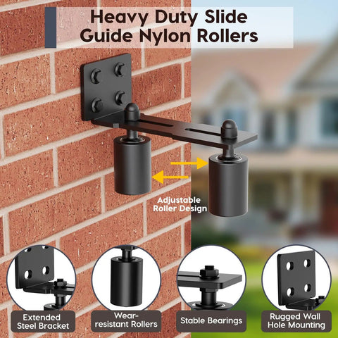 Beefy Heavy Duty Slide Gate Roller Guide With L Rear Post Steel Bracket For Sliding Rolling Gates Hardware Kit Support Assembly For Garage Fence Wood Doors Black 1pc 3in