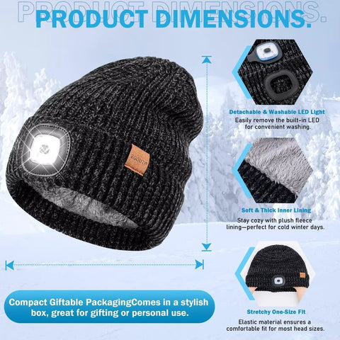 Lighted Beanie Hat Gloves Scarf Set With Built In USB Rechargeable Headlamp Cap 3 In 1 Warm Cozy Winter Gear For Men Dad Gift Black Mix