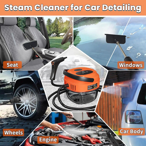 Hi-Temp Handheld Steam Cleaner 2500W With 3 Bar Pressure And 221F Quick Heat 1.7L Tank cleaning car seats and windows
