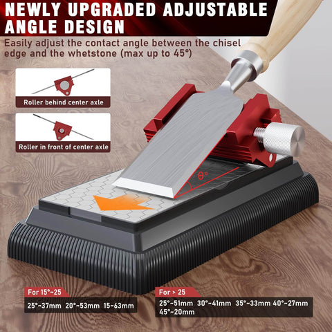 All In One Honing Guide With Whetstone For Woodworking, Upgraded Centering Sharpening Jig, showing adjustable angle design