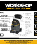 Heavy Duty Wet Dry Shop Vac 14 Gallon High Power Vacuum Cleaner With 6.0 Peak HP Filter Dust Bag Hose And Attachments Plus Cart For Garage Basement And Workshop Cleanup Easy Transport product display with features