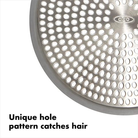 Shower Stall Drain Protector With Hair Catcher And Soft Silicone Rim, Stainless Steel Mesh Barrier Keeps Water Flowing, close-up view