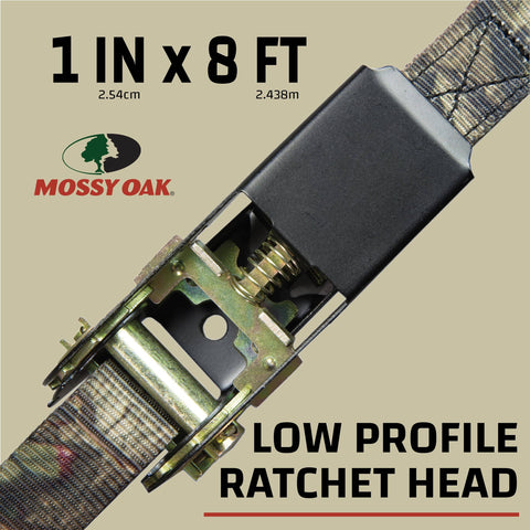 Mossy Oak Break Up Infinity Camo 1 Inch By 8 Foot Ratchet Tie Down Straps low profile ratchet head with camo design