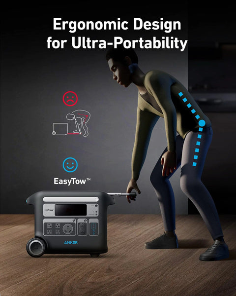 SOLIX F2000 Portable Power Station 2400W Solar Generator With LiFePO4 Battery with ergonomic EasyTow design showcased indoors