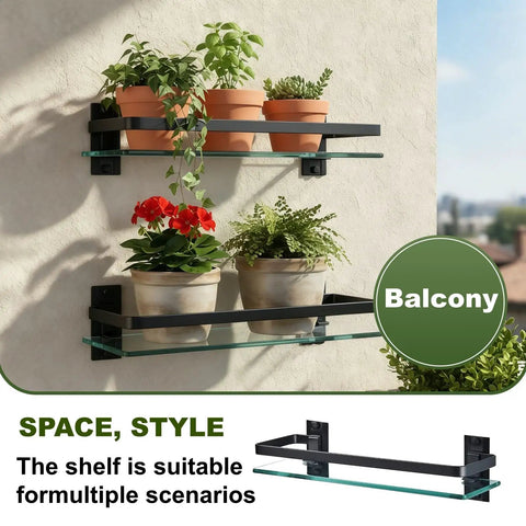 Three Pack Bathroom Glass Shelf Organizer Wall Mount Extra Thick 0.34 Inch Tempered Glass With Aluminum Frame Black Finish 15.7 Inch