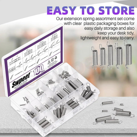 Stainless Steel Extension Spring Set With Dual Hook 100 Pieces In 25 Sizes For Home Repairs Assortment Kit open box view