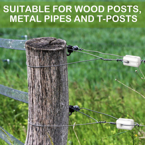 Porcelain bullnose fence insulators, white ceramic, for wire on wood posts, set of 10