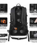 Expandable Hiking Backpack 40L To 50L For Men And Women Flight Approved Carry On Ready Travel Daypack with straps and pockets.
