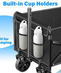 Heavy Duty Folding Wagon Cart With Wheels for Sports Camping and Grocery with built-in cup holders, black alloy steel frame.