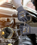 Micro Foam Nitrile Work Gloves With Spandex Liner for Ultra Grip and breathable oil friendly wear during engine repair.
