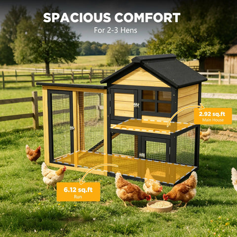 Wooden Chicken Coop With Run Outdoor Hen House Poultry Hutch Removable Tray And Ramp Wire Fence Weatherproof Roof For Backyard Two To Three Chickens Predator Resistant Design Durable Construction