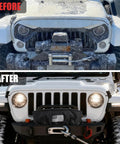 Heavy Duty 900D Oxford Winch Cover With Flag Pattern on Jeep front winch, black 22-inch cover protecting 17500 lb winch