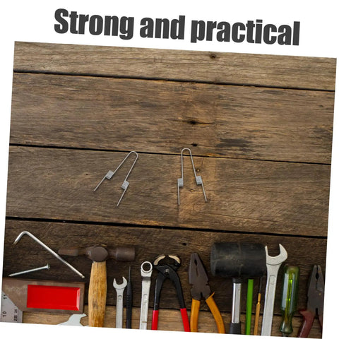 Upgrade Your Home With This Awesome 4pcs Stainless Steel Garbage Can Lid Spring Replacement Kit Featuring Dual Torsion Coils For Press Top Lids, High Elasticity, Stable Operation, And Durability For Easy Household Bin DIY Repair Jobs. four stainless steel torsion springs on wood surface with repair tools