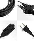 Black 6 Foot Indoor Extension Cord with 3 Outlets, 16 Gauge Power Strip, 2 Prong Plugs, Twist To Close Safety Outlet Covers