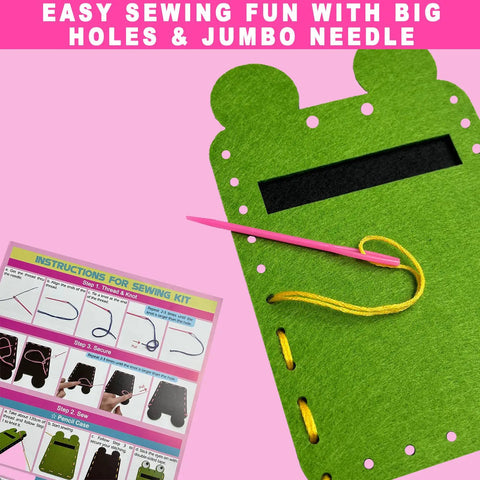 Beginner Kids Sewing Kit With 6 DIY Projects Fun Prepunched Fabric Safe Plastic Needle No Glue Arts And Crafts Toy for ages 5-12