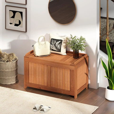 Outdoor Wood Deck Box With Flip Top Bench Go To Patio Storage For Garden And Poolside 52 Gallon Capacity Weatherproof Solid Wood Chest For Backyard Organization And Quick Access