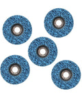 Five Piece Poly Strip Abrasive Disc Set for Angle Grinder Rust and Paint Removal, Blue Nylon Cleaning Wheel Display