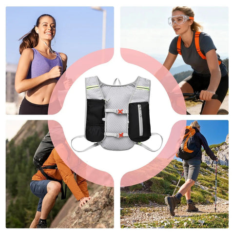 Lightweight Hydration Pack For Running And Cycling, Adjustable Reflective Vest For Men And Women in use for various sports