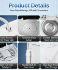 No Sweat Compact 13 Pound Twin Tub Washing Machine Portable Washer And Spin Cycle Combo water inlet, spin tub, drain hose, design details