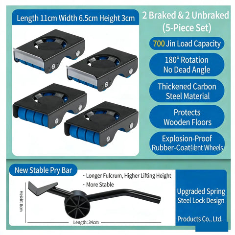 Get These Heavy Duty Furniture Lifters And Dolly Movers To Easily Shlump Your Sofa And Washer Without The Back Pain Or Sweat. This 5-Piece Set features 2 braked and 2 unbraked furniture sliders with rubber-coated wheels.