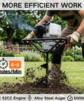 Person using Gas Powered Post Hole Digger Workhorse With 52cc EPA Certified Engine And 1800W Power Earth Auger in garden
