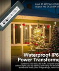 2 Pack LED Driver 12V 80W Waterproof IP67 Power Supply Transformer 90-250V AC to 12V DC Low Voltage Output with 3 Prong Plug