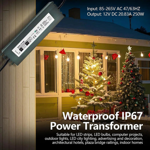 2 Pack LED Driver 12V 80W Waterproof IP67 Power Supply Transformer 90-250V AC to 12V DC Low Voltage Output with 3 Prong Plug