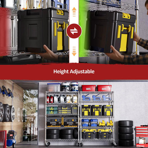 Five Tier Beast Mode Heavy Duty Steel Wire Shelving Unit On Casters With Adjustable Shelves Chrome Finish for garage use