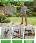 3 In 1 Long Reach Weeder With Stainless Steel Brush And Dual Scrapers, 58.6 Inch Adjustable Handle, for patio cracks
