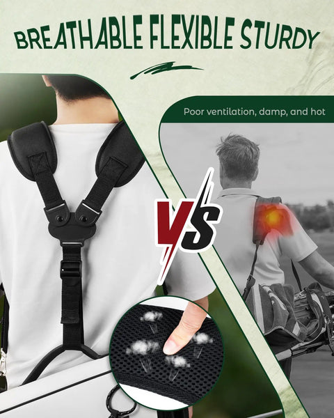 Premium Swivel Golf Bag Strap Replacement showing contoured padded straps for comfort in dual shoulder system.