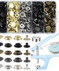 Heavy Duty Snap Fastener Kit 125 Sets In Five Colors For Canvas Tarps Bags Jeans And Boat Covers Durable Stainless Steel 15mm Snap Buttons With Easy Mounting Tools For Quick DIY Install And Repairs displayed with tools and storage