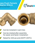 Three Quarter Inch Push To Connect 90 Degree Female Adapter Elbow Brass Plumbing Fitting For PEX Copper CPVC PE RT And HDPE