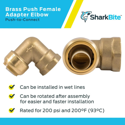 Three Quarter Inch Push To Connect 90 Degree Female Adapter Elbow Brass Plumbing Fitting For PEX Copper CPVC PE RT And HDPE