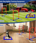 Durable Indoor Outdoor Dog Agility Set with Jump Rings, Poles, Pause Box in backyard and living room setup
