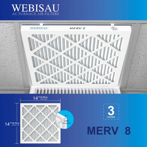Four Pack Pleated Air Filters 14x14x1 MERV 8 MPR 600 For Furnace HVAC AC Replacement Exact Size 13 3/4 x 13 3/4 x 3/4 Inches