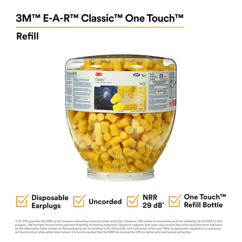 Classic Foam Ear Plugs for Noise Reduction, Uncorded Roll-Down, Regular Size, Slow-Recovery Comfort Fit, NRR 29 dB, Bottle of 500 Pairs