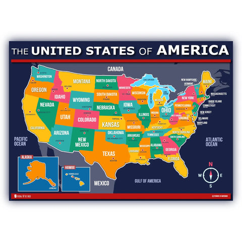 Big Ol Usa Map Poster 60 By 42 Inches Plastic Durable Wall Chart With All 50 States And Capitals For Classroom Or Kids Room Decor