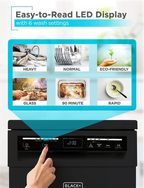 Solid 18 Inch Portable Dishwasher On Wheels And Energy Star Efficient 8 Place Setting Countertop Machine with LED display and wash settings