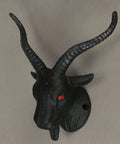 Badass Set Of Two Baphomet Coat Hooks 6 Inch Cast Iron Wall Mounts solid black Baphomet head hook with red eyes