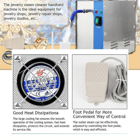 Legit Heavy Duty Jewelry Steam Cleaner Machine For Gold Silver Rings And Watches With Capacious Stainless Steel Basin with foot pedal.