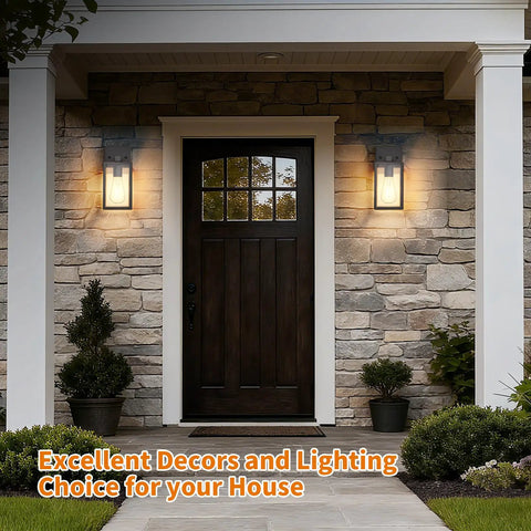 All Season Black Wall Sconces Built Tough To Beat The Elements With Heavy Duty Aluminum And Rainproof Glass E26 Socket waterproof exterior lights on porch.