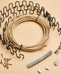 Heavy Duty Couch Upholstery Spring Repair Kit Built Like A Tank With Rock Solid Coils And Steel Stay Wire For Dirt Simple Saggy Sofa Fix and Recliner Seat Support, includes coils, wire, clips, screws.